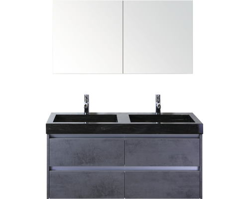 Badmöbel-Set Sanox Dante BxHxT 121 x 170 x 45,5 cm Frontfarbe beton anthrazit mit Waschtisch Naturstein schwarz