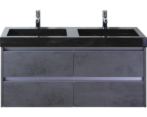 Badmöbel-Set Sanox Dante BxHxT 121 x 58 x 45,5 cm Frontfarbe beton anthrazit mit Waschtisch Naturstein schwarz