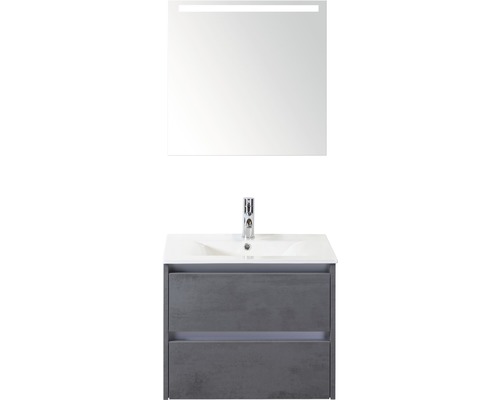 Badmöbel-Set Sanox Dante BxHxT 61 x 170 x 46 cm Frontfarbe beton anthrazit mit Waschtisch Keramik weiß und Keramik-Waschtisch Spiegel mit LED-Beleuchtung Waschtischunterschrank