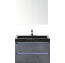 Badmöbel-Set Sanox Dante BxHxT 81 x 170 x 45,5 cm Frontfarbe beton anthrazit mit Waschtisch Naturstein schwarz