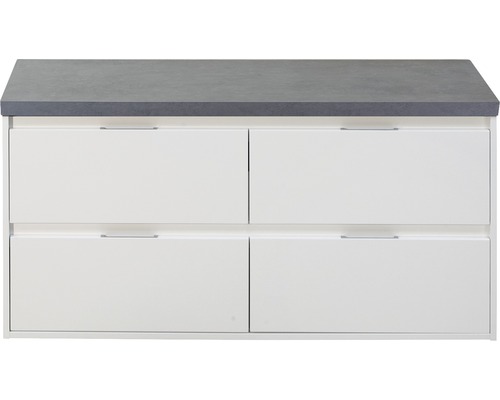 Waschtischunterschrank Sanox Porto Frontfarbe weiß hochglanz BxHxT 120 x 59 x 50 cm WT-Platte Beton anthrazit 84737401