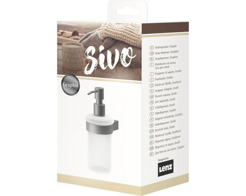 Sivo Seifenspender, Graphit, in Produktverpackung