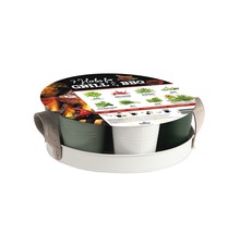 Kräutertopf-Set mit sieben Kräutern für Grill und Barbecue in einem weißen Tablett