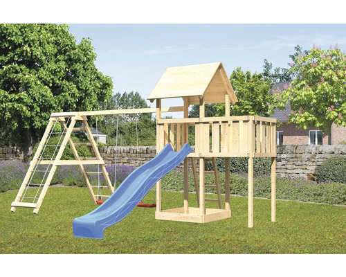 Spielturm Spielhaus Karibu Lotti 107 x 107 cm Holz bestehend aus Anbau, Grundturm, blau Spielturm Spielhaus Karibu Lotti 107 x 107 cm Holz bestehend aus Anbau, Grundturm, blau
