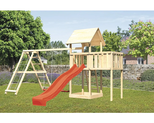 Spielturm Spielhaus Karibu Lotti 107 x 107 cm Holz bestehend aus Anbau, Grundturm, Rutsche rot Spielturm Spielhaus Karibu Lotti 107 x 107 cm Holz bestehend aus Anbau, Grundturm, Rutsche rot