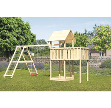 Spielturm Spielhaus Karibu Lotti 107 x 107 cm Holz bestehend aus Anbau, Grundturm, rot
