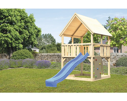 Spielturm Spielhaus Karibu Luis 200 x 200 cm Holz bestehend aus Rutsche, Kletterwand