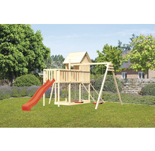 Spielplatz mit Holzhaus, Rutsche und Schaukel für den Garten