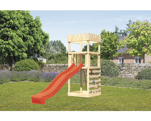 Spielturm Spielhaus Karibu Löwenherz107 x 107 cm Holz bestehend aus Rutsche, Kletterwand