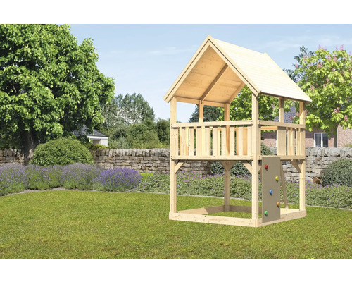 Spielturm Spielhaus Karibu Luis 200 x 200 cm Holz bestehend aus Kletterwand