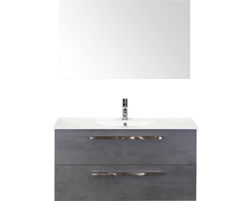 Badmöbel-Set Sanox Seville BxHxT 101 x 170 x 46 cm Frontfarbe beton anthrazit mit Waschtisch Keramik weiß und Waschtischunterschrank Waschtisch Spiegel Waschtisch mit Unterschrank und Spiegel für das Badezimmer