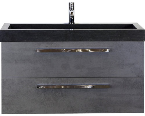 Badmöbel-Set Sanox Seville BxHxT 101 x 58 x 45,5 cm Frontfarbe beton anthrazit mit Waschtisch Naturstein schwarz