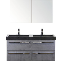 Badezimmermöbelset mit Waschtischunterschrank, zwei Waschbecken und Spiegelschrank