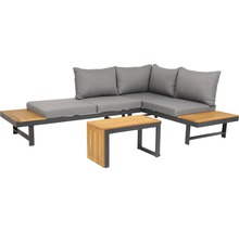 Gartenlounge-Set mit Ecksofa, Holzablageflächen und Tisch