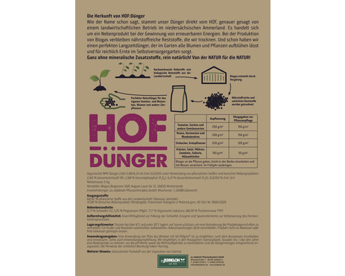 Informationen zum HOF Dünger mit Anwendungsanleitung und Inhaltsstoffen
