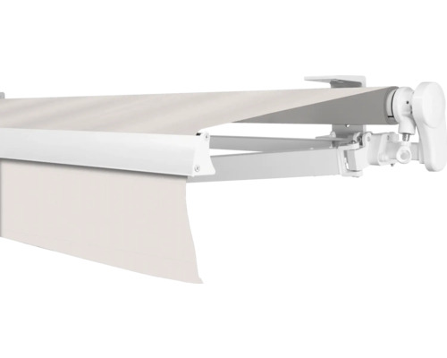 SOLUNA Gelenkarmmarkise Proof 6x2,5 Stoff Dessin 7133 Gestell RAL 9010 reinweiß Antrieb rechts inkl. Kurbel