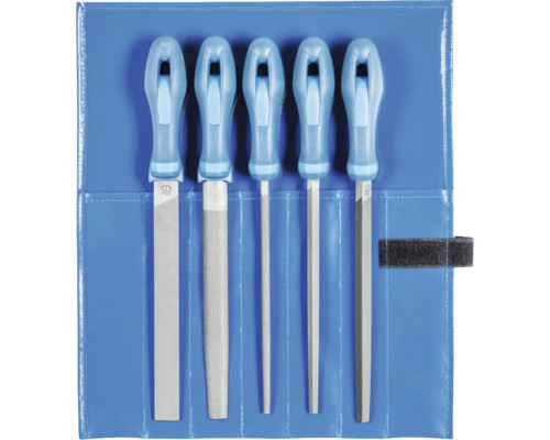 Werkstattfeilen-Set PFERD in Rolltasche 200mm Hieb 2, 5-tlg. Fünfteiliges Feilenset im blauen Etui