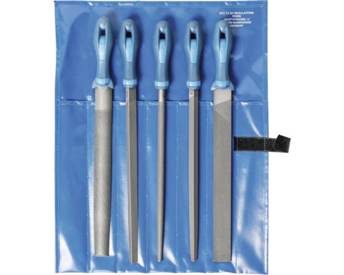 Werkstattfeilen-Set PFERD in Rolltasche 300mm Hieb 2, 5-tlg. Feilensatz mit verschiedenen Feilen in einer blauen Tasche
