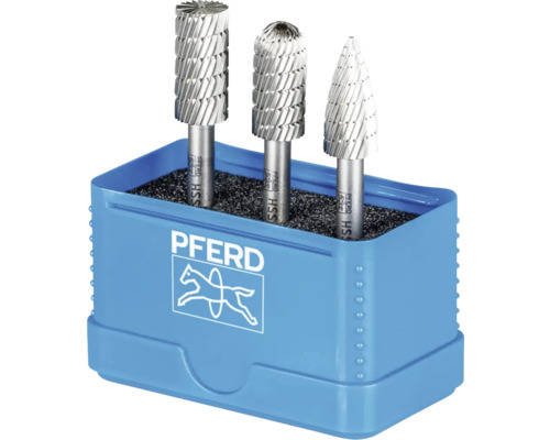 HSS Frässtift Set 86 PFERD Zahnung 3 Ø 12mm Schaft-Ø 6mm universal mittel fein, 3-tlg.