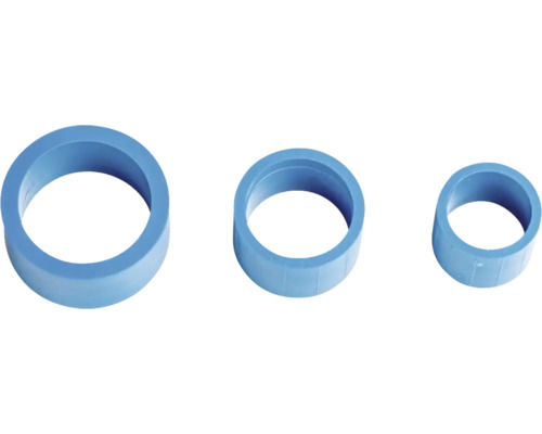 Drei Kunststoffrohrmanschetten verschiedener Größen