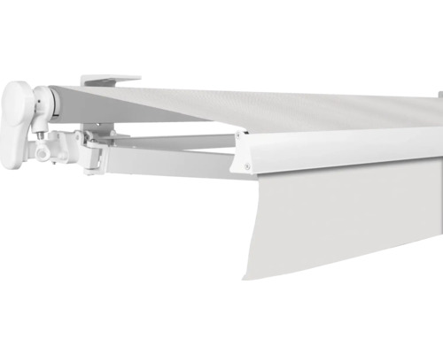 SOLUNA Gelenkarmmarkise Proof 6x2,5 Stoff Dessin 0001 Gestell RAL 9010 reinweiß Antrieb links inkl. Kurbel