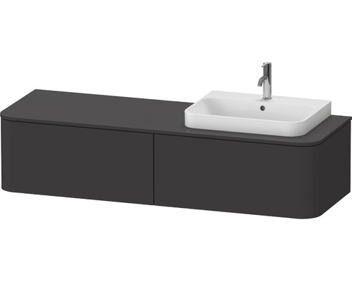DURAVIT Waschtischunterschrank Happy D.2 Plus wandhängend mit 2 Auszügen für Becken rechts 160 x 55 cm graphit supermatt ohne Waschtisch und Konsole HP4944R8080 Waschtischunterschrank mit Aufsatzwaschbecken und Armatur