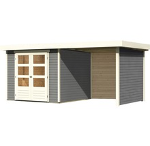 Gartenhaus Karibu Kodiak 3,5 inkl. Anbaudach 2,4 m, Rück- und Seitenwand 491 x 262 cm terragrau