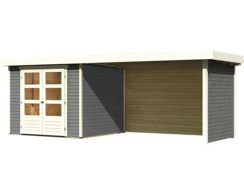 Holzgartenhaus mit Doppeltür und Anbau