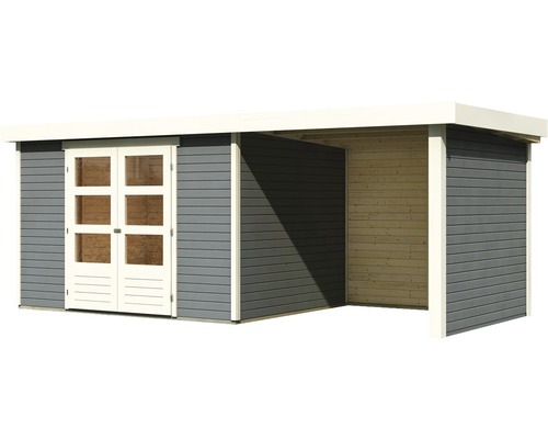 Gartenhaus mit Doppeltür und integriertem Unterstand