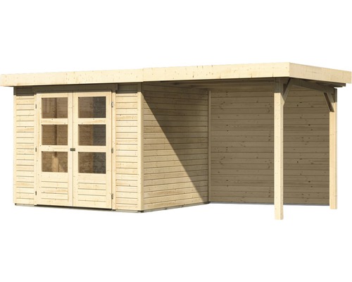 Holzgartenhaus mit Doppeltür und Anbau