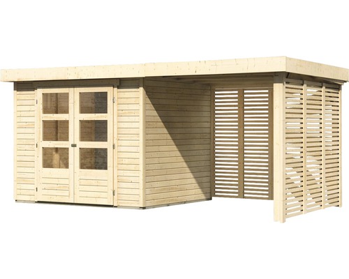 Holzgartenhaus mit Doppeltür und seitlichem Lamellenelement