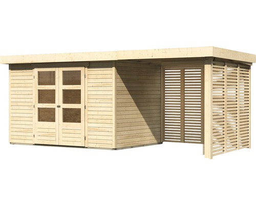 Holzgartenhaus mit Doppeltür und seitlichem Lamellenelement