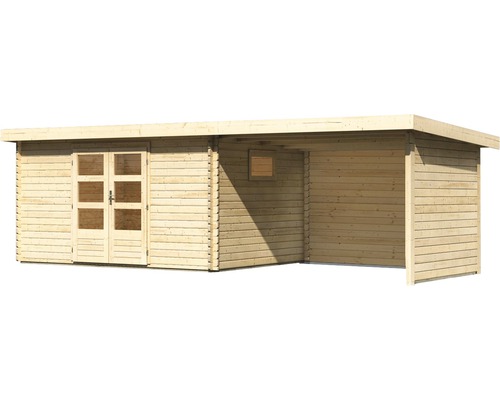 Holzgartenhaus mit Doppeltür und integriertem Unterstand