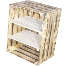 Vintage Regalkiste mit 2 Regalböden weiß holz geflammt 50x30x40 cm