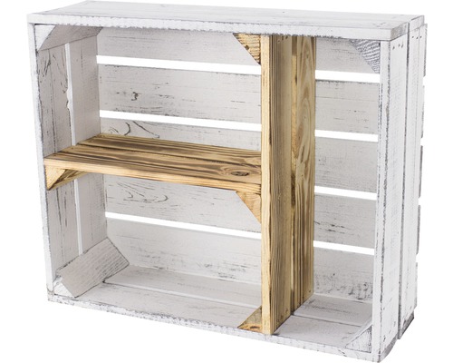 Vintage Regalkiste mit 3 Fächern weiß geflammt 50x15x40 cm