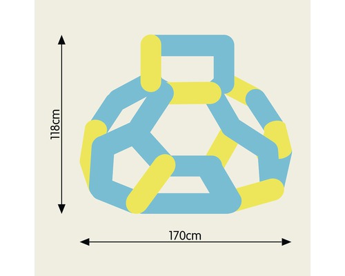 Illustration eines Spielgerüsts mit den Maßen 118 cm Höhe und 170 cm Breite