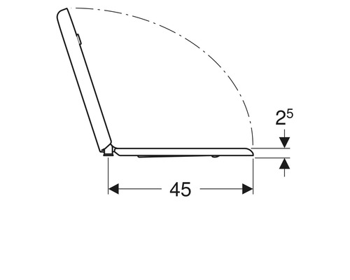 Technische Zeichnung eines Toilettensitzes mit Bemaßung