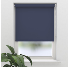 Blaues Rollo am Fenster mit seitlicher Bedienkette