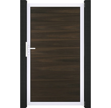 Einzeltor GroJa Flex vormontiert ohne Pfosten Rahmen silber 100 x 180 cm walnuss
