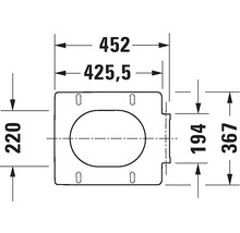 Technische Zeichnung eines Dusch-WCs mit Maßangaben in Millimetern