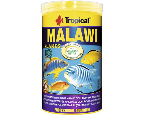 Fischfutter Tropical Malawi Flakes 1000 ml Buntbarschfutter mit höherem Pflanzenanteil Tropical Malawi Flockenfutter für Zierfische