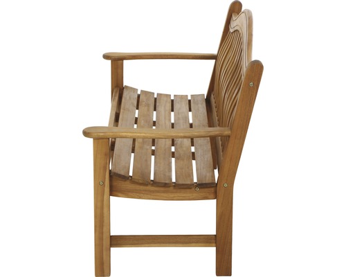 Holzbank mit Armlehnen in Seitenansicht