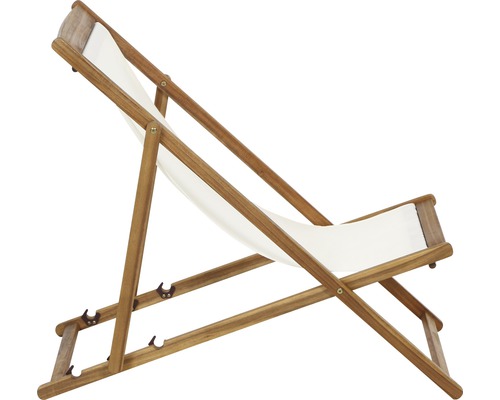 Holzliegestuhl mit weißer Stoffbespannung