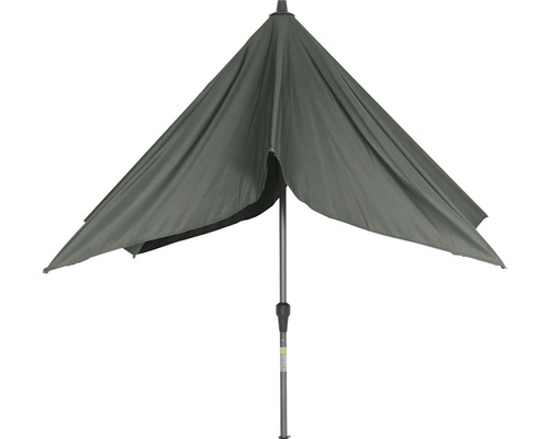 Grauer Sonnenschirm mit Metallständer