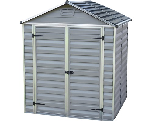 Geräteschuppen aus Kunststoff mit Doppeltür und Satteldach