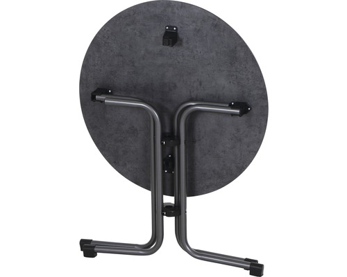 Klapptisch mit runder Tischplatte und Metallgestell