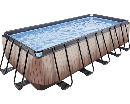 Rechteckiger Rahmenpool mit Holzoptik und Wasserfüllung