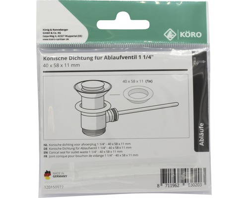 Konische Dichtung für Ablaufventil 1 1/4 Zoll, 40 x 58 x 11 Millimeter