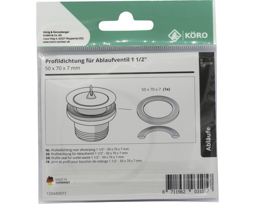Profildichtung für Ablaufventil, 1 1/2 Zoll, 50x70x7 mm