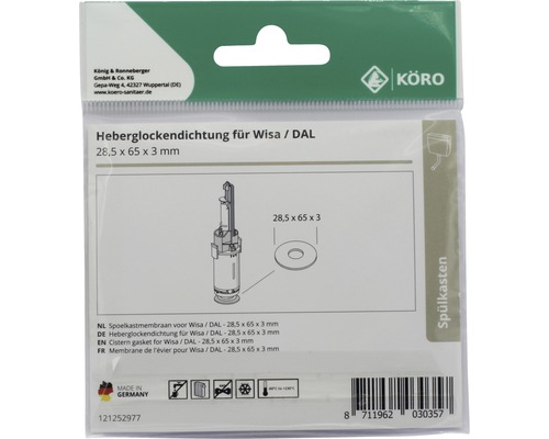 Heberglockendichtung für Wisa und DAL, 28,5 x 65 x 3 Millimeter